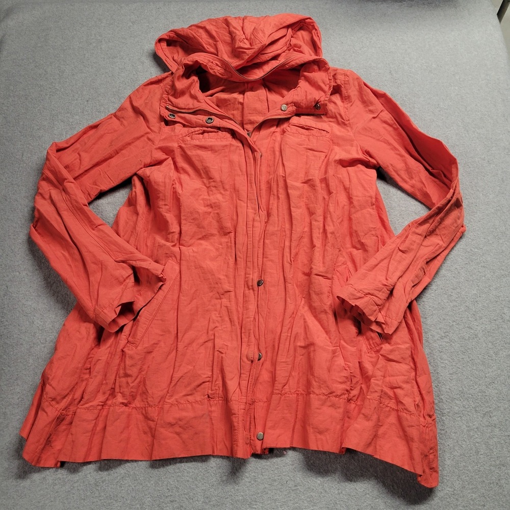 Eileen Fisher Hooded Jacket Small Coral Orange Metallic Cotton Blend Preppy